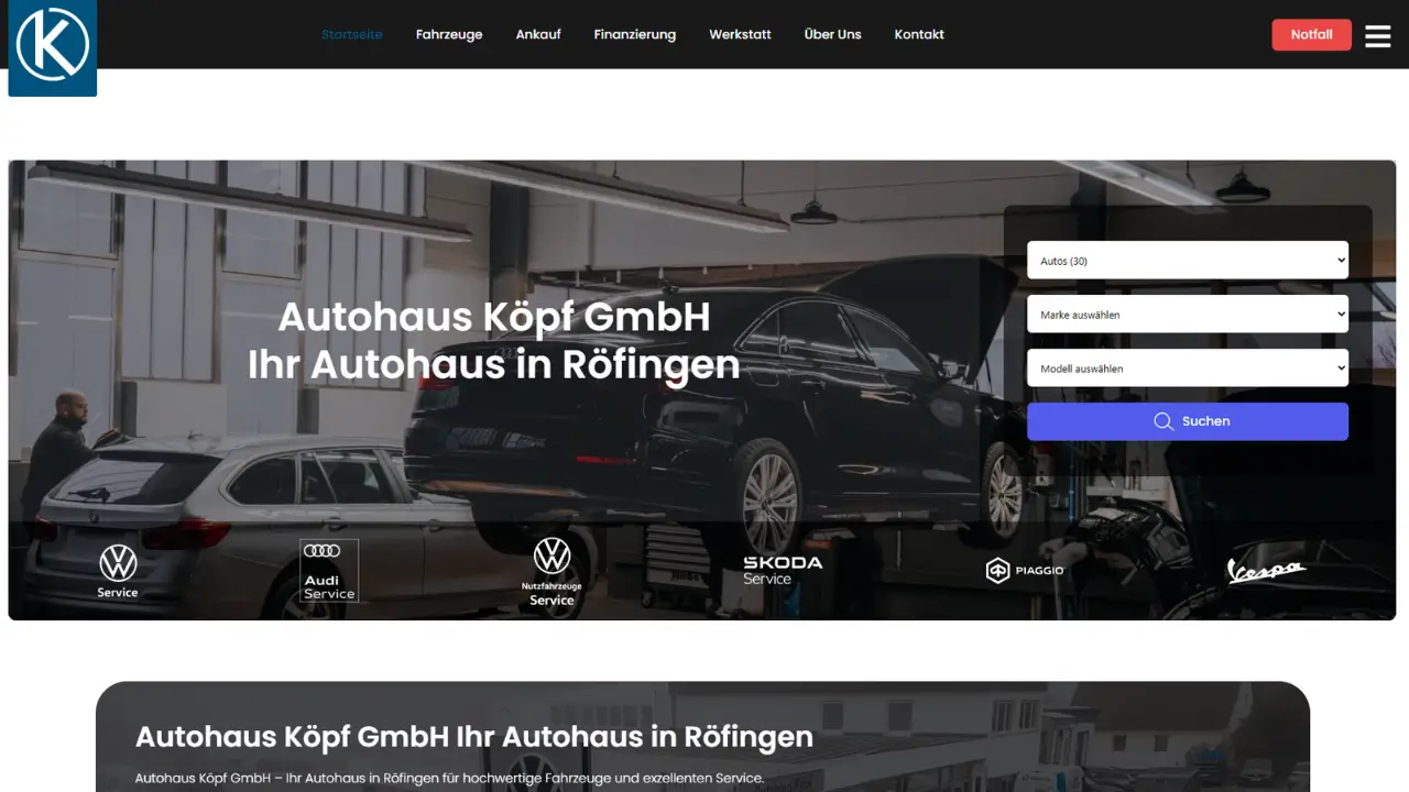 Ein Zusammenschnitt der neuen Website von Autohaus Köpf GmbH aus Röfingen